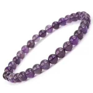 Reiki Crystal Products Natural Amethyst Bracelet Crystal Stone 6 mm Round Bead Bracelet for Reiki Healing and Crystal Healing Stones