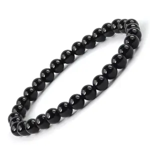 Reiki Crystal Products Natural Black Onyx Bracelet Crystal Stone 6 mm Round Bead Bracelet for Reiki Healing and Crystal Healing Stones