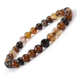 Reiki Crystal Products Natural Brown Botswana Agate Bracelet Crystal Stone 6 mm Round Bead Bracelet for Reiki Healing and Crystal Healing Stones