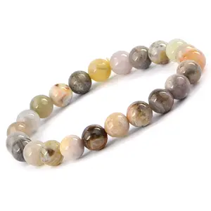 Reiki Crystal Products Natural Crazy Lace Agate Bracelet Crystal Stone 8mm Round Bead Bracelet for Reiki Healing and Crystal Healing Stones