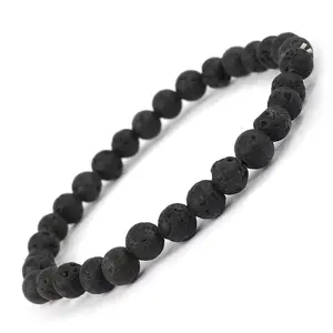 Reiki Crystal Products Natural Lava Bracelet Crystal Stone 6 mm Round Bead Bracelet for Reiki Healing and Crystal Healing Stones
