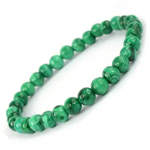 Reiki Crystal Products Natural Malachite Bracelet Crystal Stone 6 mm Round Bead Bracelet for Reiki Healing and Crystal Healing Stones