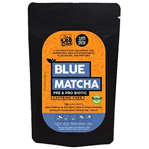 Superbrew Probiotic Blue Matcha (30 gm) Butterfly Pea Flower Tea Powder - Organic Natural Food Coloring - 100% Pure Blue pea flower Tea Powder for Tea Smoothie Ice Cream Food