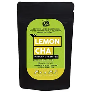 Matcha Green Tea Powder for Weight Loss (100g) - Lemon Ginger Matcha tea with Black Rock Salt for Athletes & Sports Performance Instant Desi Macha Tea Lemon Green Tea Detox (40 Cups)