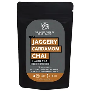Jaggery Organic Cardamom Tea Loose Leaf 100% Organic Chai Tea with Cardamom Rose Petals Fennel and Jaggery for Flavorful Hot Tea for Digestion or Iced Masala Chai- (100 gm25 Cups)