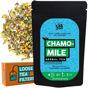 Organic Chamomile Tea with Loose Tea Filter -Camomile Herbal Tea Helps Sleep Aid & Stress Relieve | Steep Chamomile Flowers as Hot Sleep Tea or Iced Relaxing Tea (25 gm 25 Cups)