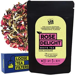 Rose Delight White Tea with Loose Tea Filter for Skin Glow & Weight Loss | Steep as Hot Rose Tea or Iced(50gms 25 Cups)