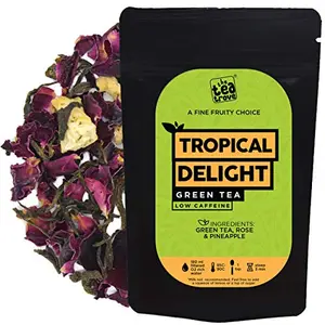 Tropical Delight Green Tea with Pineapple and Rose for Slimming and Beautiful Skin | Steep as Hot Rose Tea or Iced Flower Tea (50 Gm25 Cups)