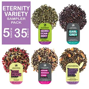 Eternity Loose Leaf Tea Sampler - 5 Loose Tea Leaves Collection 35 Cups | 100% Natural Ingredients | White Oolong Green Black & Chai Tea| Brew Hot or Iced | Loose Tea Sampler 65 g