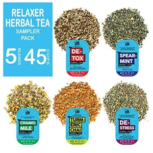 Organic Herbal Tea Sampler - 5 Loose Leaf Herbal Tea Collection 45 Servings | 100% Natural Ingredients | Chamomile Spearmint & More| Brew Hot or Iced | Caffeine Free Tea Gift 60 g