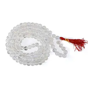Clear Quartz Mala Natural Crystal Stone 8 mm 108 Round Bead Jap Mala for Reiki Healing and Crystal Healing Stone (Color : Clear)