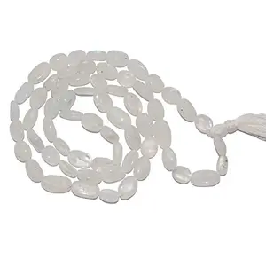 White Rainbow Moonstone Mala Necklace Oval Beads for Men and Women