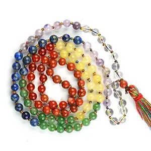 Certified Natural 7 Chakra Mala Semi Precious Crystal Stone 6 mm 108 Beads Jap Mala / Necklace for Reiki Healing Stones (Color : Multi)