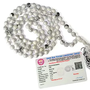 Certified Natural Howlite Mala Semi Precious Crystal Stone 6 mm 108 Beads Jap Mala / Necklace for Reiki Healing Stones (Color : White & Grey)
