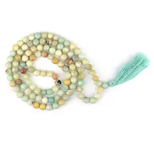 Amazonite Mala Natural Crystal Stone 8 mm 108 Round Bead Jap Mala for Reiki Healing and Crystal Healing Stone (Color : Green)