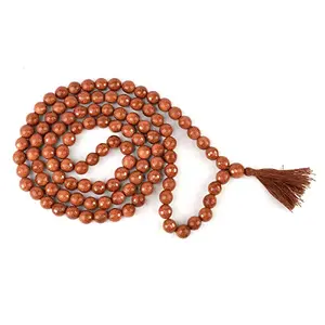Natural Goldstone Brown Mala Crystal Stone Faceted / Diamond Cut 108 Beads 8 mm Jap Mala for Reiki Healing and Crystal Healing Stone (Color : Brown)