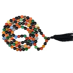 Multi Onyx Mala Natural Crystal Stone 8 mm 108 Round Bead Jap Mala for Reiki Healing and Crystal Healing Stone (Color : Multi)
