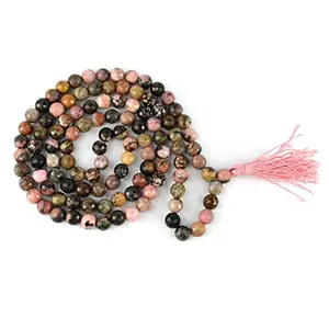 Natural Rhodonite Mala Crystal Stone Faceted / Diamond Cut 108 Beads 8 mm Jap Mala for Reiki Healing and Crystal Healing Stone (Color : Multi)