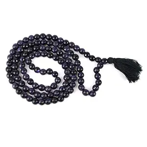 Natural Goldstone Blue Mala Crystal Stone Faceted / Diamond Cut 108 Beads 8 mm Jap Mala for Reiki Healing and Crystal Healing Stone (Color : Blue)