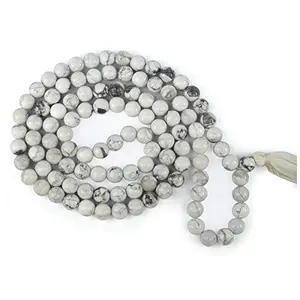 Howlite Mala Natural Crystal Stone 8 mm 108 Round Bead Jap Mala for Reiki Healing and Crystal Healing Stone (Color : Whie & Grey)