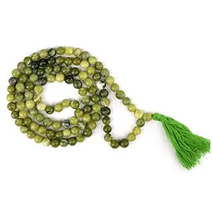 Serpentine Mala Natural Crystal Stone 8 mm 108 Round Bead Jap Mala for Reiki Healing and Crystal Healing Stone (Color : Green)