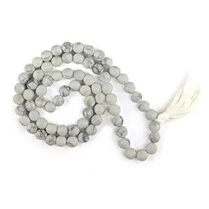 Natural Howlite Mala Crystal Stone 10 mm Faceted / Diamond Cut Bead Mala for Reiki Healing Stone (Color : White & Grey)
