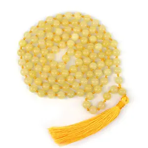 Golden Quartz Mala Natural Crystal Stone 8 mm 108 Round Bead Jap Mala for Reiki Healing and Crystal Healing Stone (Color : Yellow)