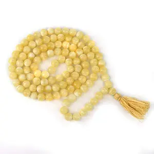 Yellow Calcite Mala Natural Crystal Stone 8 mm 108 Round Bead Jap Mala for Reiki Healing and Crystal Healing Stone (Color : Yellow)