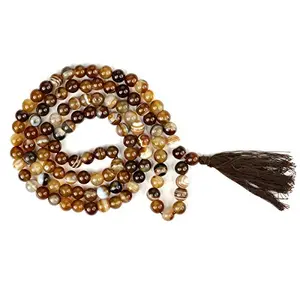 Brown Botswana Agate Mala Natural Crystal Stone 8 mm 108 Round Bead Jap Mala for Reiki Healing and Crystal Healing Stone (Color : Brown)