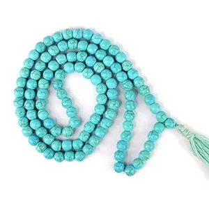 Synthetic Turquoise Mala Natural Crystal Stone 8 mm 108 Round Bead Jap Mala for Reiki Healing and Crystal Healing Stone (Color : Blue)
