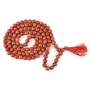 Natural Red Jasper Mala Crystal Stone Faceted / Diamond Cut 108 Beads 8 mm Jap Mala for Reiki Healing and Crystal Healing Stone (Color : Red)
