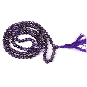 Natural Amethyst Mala Crystal Stone Faceted / Diamond Cut 108 Beads 8 mm Jap Mala for Reiki Healing and Crystal Healing Stone (Color : Purple)