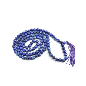 Natural Lapis Lazuli Mala Crystal Stone Faceted / Diamond Cut 108 Beads 8 mm Jap Mala for Reiki Healing and Crystal Healing Stone (Color : Blue)