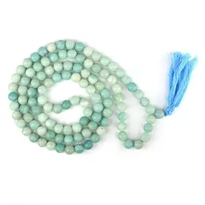 AA Amazonite Mala Natural Crystal Stone 8 mm 108 Round Bead Jap Mala for Reiki Healing and Crystal Healing Stone (Color : Green)