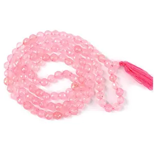Natural Rose Quartz Mala Crystal Stone Faceted / Diamond Cut 108 Beads 8 mm Jap Mala for Reiki Healing and Crystal Healing Stone (Color : Pink)