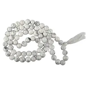 Natural Howlite Mala Crystal Stone 10 mm Round Beads Mala for Reiki Healing Stones (Color : White & Grey)