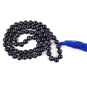 Natural Goldstone Blue Mala Crystal Stone 10 mm Round Beads Mala for Reiki Healing Stones (Color : Blue)