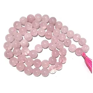 Natural Rose Quartz Mala Crystal Stone 12 mm Round Beads Mala for Reiki Healing Stones (Color : Pink)