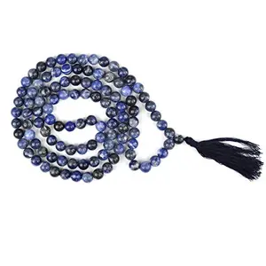 AAA Sodalite Mala Natural Crystal Stone 8 mm 108 Round Bead Jap Mala for Reiki Healing and Crystal Healing Stone (Color : Blue)