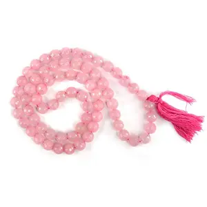 Natural Rose Quartz Mala Crystal Stone 10 mm Faceted / Diamond Cut Bead Mala for Reiki Healing Stone (Color : Pink)