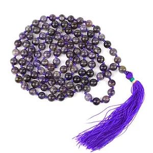 Amethyst Mala Natural Crystal Stone 8 mm 108 Round Bead Jap Mala for Reiki Healing and Crystal Healing Stone (Color : Purple)