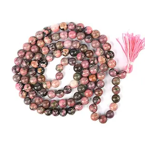Rhodonite Mala Natural Crystal Stone 8 mm 108 Round Bead Jap Mala for Reiki Healing and Crystal Healing Stone (Color : Multi)
