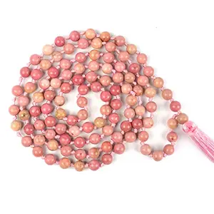 Rhodocrosite Mala 6 mm Stone Mala/Necklace Crystal Mala 108 Beads Jaap Mala for Reiki Healing and Crystal Healing Stone (Color : Pink)
