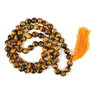 Natural Tiger Eye Mala Crystal Stone 10 mm Faceted / Diamond Cut Bead Mala for Reiki Healing Stone (Color : Golden & Brown)