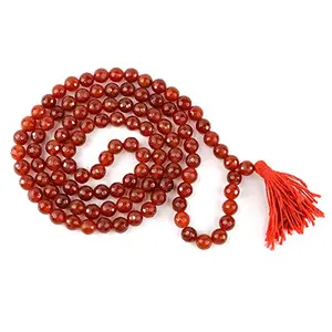 Natural Red Onyx Mala Crystal Stone Faceted / Diamond Cut 108 Beads 8 mm Jap Mala for Reiki Healing and Crystal Healing Stone (Color : Red)