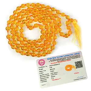Certified Natural Citrine Mala Semi Precious Crystal Stone 6 mm 108 Beads Jap Mala / Necklace for Reiki Healing Stones (Color : Yellow)