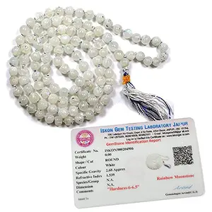 Certified Natural Rainbow Moonstone Mala Semi Precious Crystal Stone 6 mm 108 Beads Jap Mala / Necklace for Reiki Healing Stones (Color : Black & White)