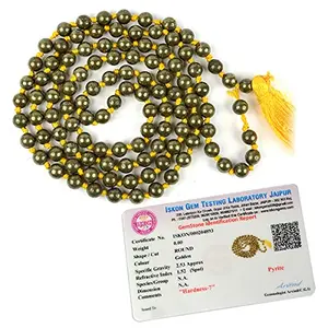 Certified Natural Pyrte Mala Semi Precious Crystal Stone 6 mm 108 Beads Jap Mala / Necklace for Reiki Healing Stones (Color : Golden)