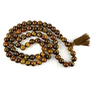 Natural Tiger Eye Mala Crystal Stone 10 mm Round Beads Mala for Reiki Healing Stones (Color : Golden & Brown)