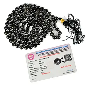Certified Natural Black Obsidian Mala Semi Precious Crystal Stone 6 mm 108 Beads Jap Mala / Necklace for Reiki Healing Stones (Color : Black)